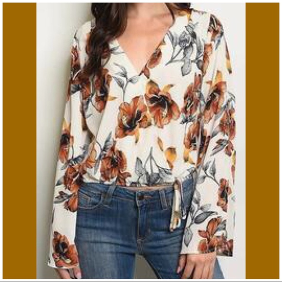 FLORAL SPLIT SLEEVES & SURPLICE TOP - Picture 5 of 8